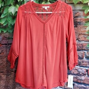 Boho Embroidered Detail Over Sized V Neck Blouse